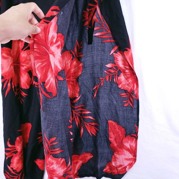 Hibiscus Collection Hawaii Red n Black Split Leg Open Sides Wrap Relaxed Floral - Picture 13 of 16